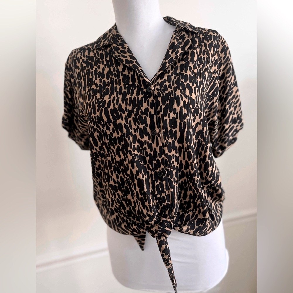 BEACH LUNCH LOUNGE ANIMAL PRINT BUTTON DOWN TOP OVERSIZED …
